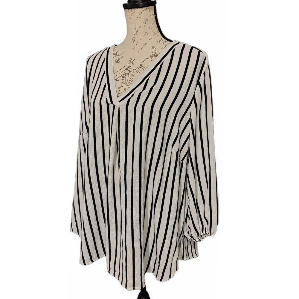 Adrianna Papell Nautical Striped Plus Size Tunic Top 1X Coastal 3/4 Sleeve - Picture 2 of 9